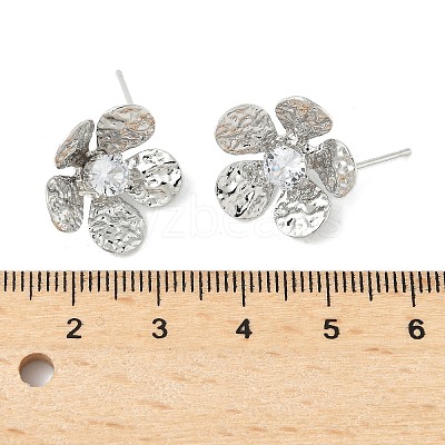Flower Brass Micro Pave Cubic Zirconia Stud Earring Findings KK-M326-08P-1