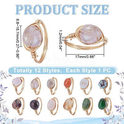 12Pcs Natural Gemstone Finger Rings RJEW-HY00004-1