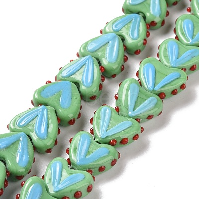 Heart Handmade Lampwork Beads Strands LAMP-G150-01G-1