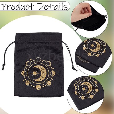 2Pcs 2 Styles Printed Velvet Drawstring Storage Bags for Tarot Card ABAG-CN0001-78-1