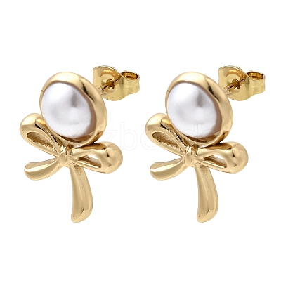 201 Stainless Steel ABS Plastic Pearl Stud Earrings EJEW-Z151-13G-04-1