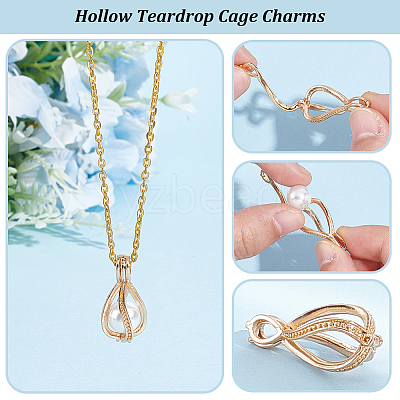 12Pcs Brass Bead Cage Pendants KK-PH0010-48-1