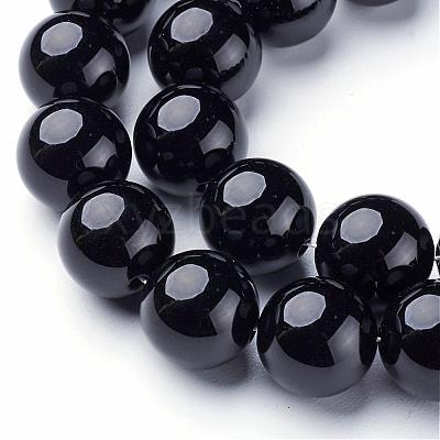 Natural Black Onyx Round Beads Strands GSR14mmC097-1