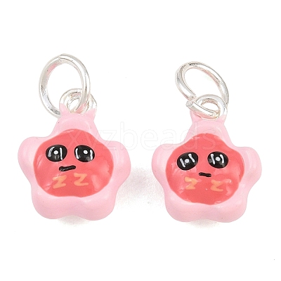 Alloy with Hot Pink Enamel Charms AL-CBA415D-40S-1