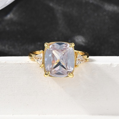 Brass Micro Pave Cubic Zirconia Finger Rings for Women RJEW-F181-11G-1