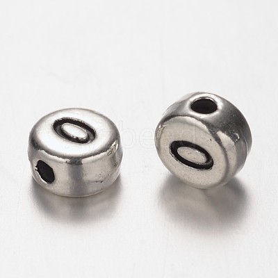 Flat Round Antique Silver Tone Alloy Number Beads PALLOY-K194-00AS-1
