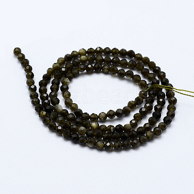 Natural Golden Sheen Obsidian Beads Strands X-G-J369-16-3mm-1
