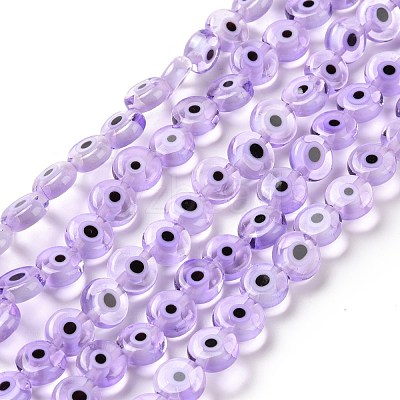 Handmade Evil Eye Lampwork Flat Round Bead Strands LAMP-L058-8mm-25-1