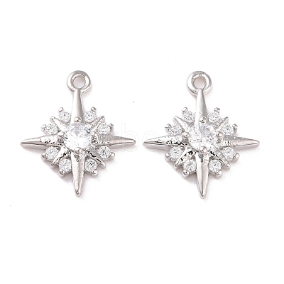 Brass Micro Pave Clear Cubic Zirconia Charms KK-G418-09P-1