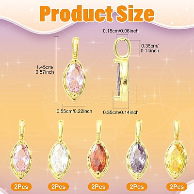 10Pcs 5 Colors Horse Eye Brass Micro Pave Cubic Zirconia Charms KK-FS0002-13B-1