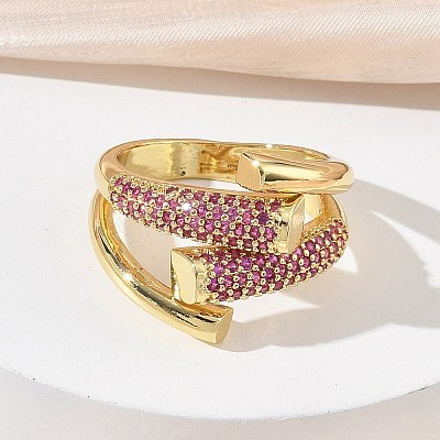 Brass Micro Pave Cubic Zirconia Cuff Open Rings for Women RJEW-L343-12G-02-1