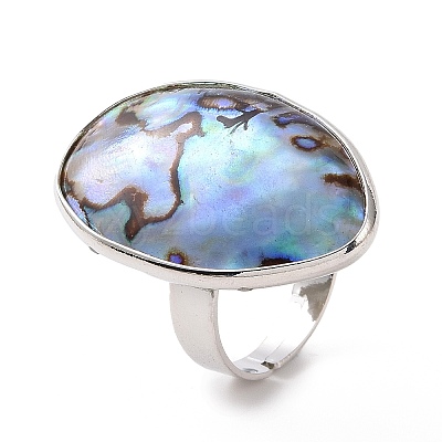 Platinum Plated Brass Abalone Shell/Paua ShellFinger Rings RJEW-E023-02-1