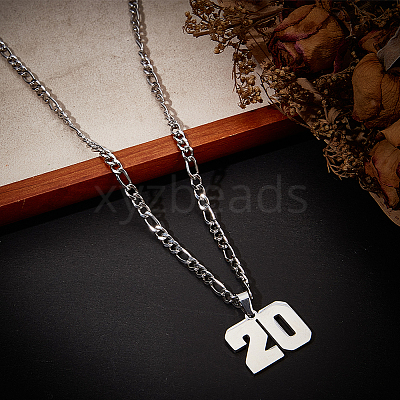 1Pc 304 Stainless Steel Figaro Chain Number Pendant Necklaces NJEW-BBC0001-28A-P-1