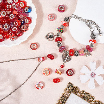90Pcs 15 Styles Red Series Transparent Resin European Beads RPDL-SP0001-06-1