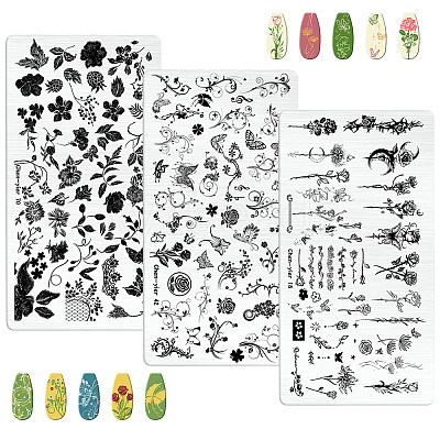3Pcs 3 Styles Stainless Steel Nail Stamping Plates MRMJ-CP0001-52C-1