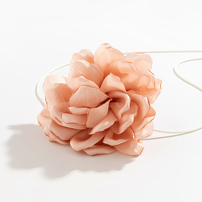 1Pc Retro Cloth Rose Flower Waxed Cord Wrap Choker Necklaces for Women NJEW-CP0001-05D-1