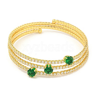 Rack Plating Brass Pave Clear Cubic Zirconia Open Cuff Wrap Bangles BJEW-B110-01G-01-1