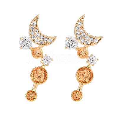 Brass Micro Pave Clear Cubic Zirconia Stud Earring Findings KK-S364-060-1