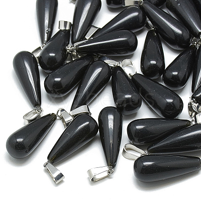 Natural Black Stone Pendants G-T081-28-1