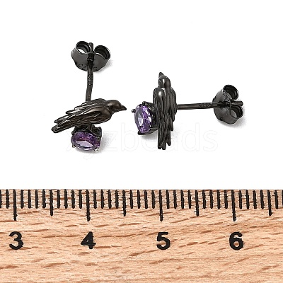Halloween 925 Sterling Silver Cubic Zirconia Stud Earrings EJEW-P327-01A-B-1