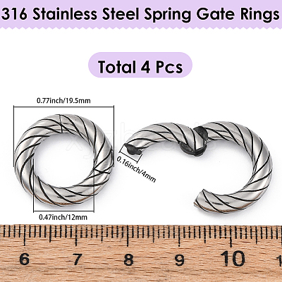 2 Pairs 316 Stainless Steel Spring Gate Rings STAS-BBC0007-87-1