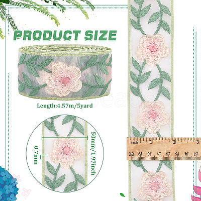 5 Yards Chinese Style Embroidery Organza Ribbons OCOR-FG0002-18-1