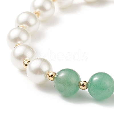Round Natural Green Aventurine & Shell Pearl Beaded Stretch Bracelet BJEW-TA00191-02-1