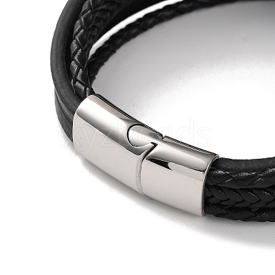 Men's Braided Black PU Leather Cord Multi-Strand Bracelets BJEW-K243-21P-1