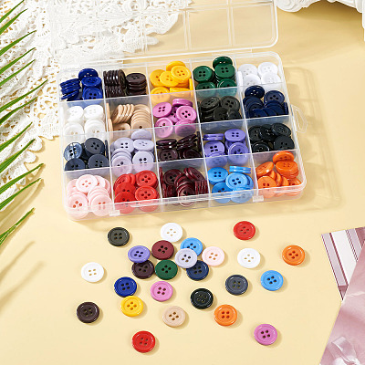 320Pcs 20 Colors 4-Hole Resin Buttons BUTT-TA0001-29D-1