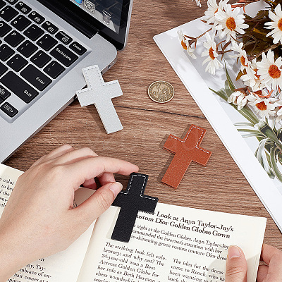 3Pcs 3 Colors Leather Bookmarks AJEW-CP0003-83-1