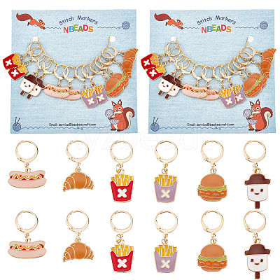 Food Theme Alloy Enamel Bread/Chips/Ice Cream Locking Stitch Markers HJEW-PH01759-1