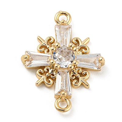 Brass Pave Clear Cubic Zirconia Connector Charms KK-G478-02F-KCG-1