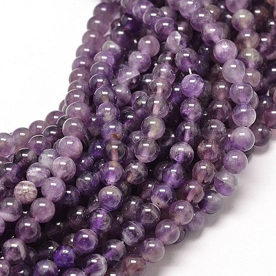 Natural Amethyst Round Bead Strands G-P072-29-6mm-1