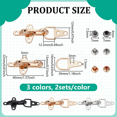 6 Sets 6 Colors Alloy Interlocking Clasps for Coat Down Jacket Sewing Accessories FIND-BC0014-21A-1