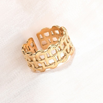 304 Stainless Steel Open Cuff Rings for Women RJEW-K309-10C-G-1