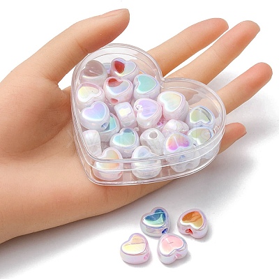 32Pcs 4 Colors UV Plating Rainbow Iridescent Acrylic Beads OACR-YW0001-32B-1