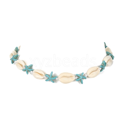 Natural Shell & Synthetic Turquoise Starfish Beaded Necklace with 304 Stainless Steel Clasps X-NJEW-TA00107-01-1
