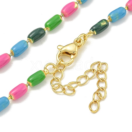 Brass Enamel Column Link Chain Necklaces NJEW-H039-15G-01-1