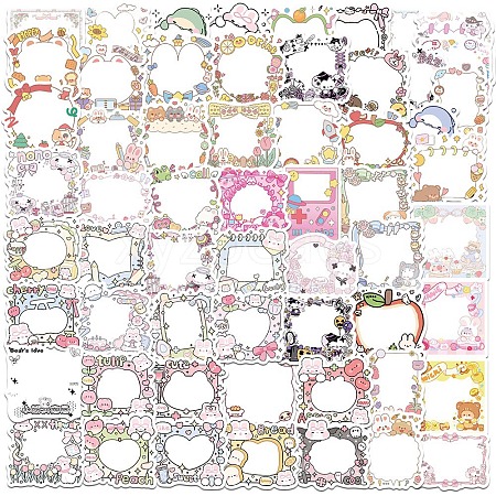 50Pcs Cartoon Cute Picture Frame PVC Adhesive Waterproof Stickers Self-Adhesive Stickers PW-WGEEBDD-01-1