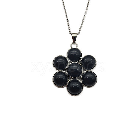 Natural Dyed & Heated Black Agate Flower Pendant Necklaces FO7861-6-1