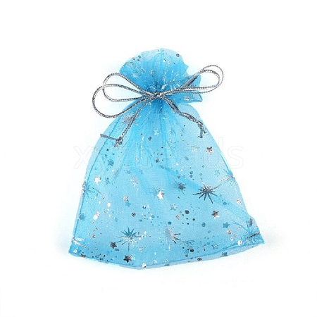 Sliver Stamping Star Organza Printed Gift Drawstring Bags PW-WG4192C-02-1