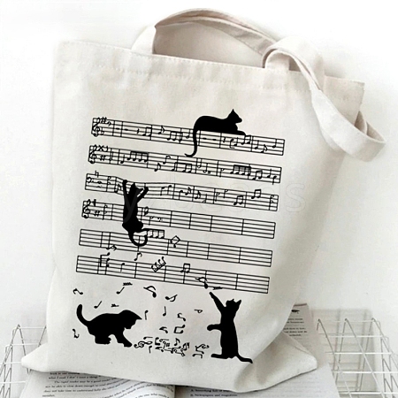 Cartoon Musical Cat Print Canvas Shoulder Bags PW-WG19220-06-1