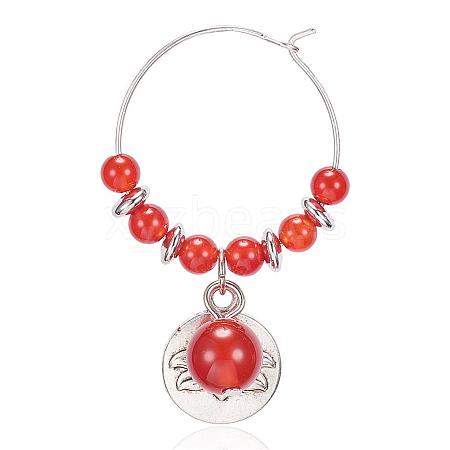 Natural Carnelian Wine Glass Charms AJEW-JO00154-03-1