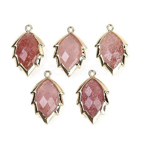 Natural Strawberry Quartz Faceted Leaf Pendants G-I375-04G-13-1