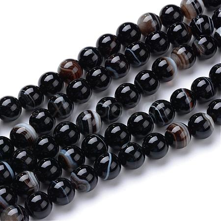 Natural Striped Agate/Banded Agate Bead Strands G-R412-19-6mm-1