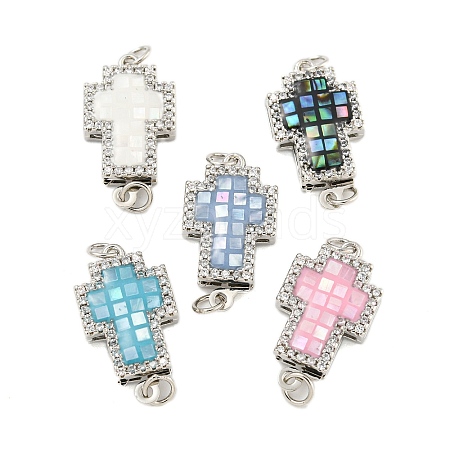 Rack Plating Brass Micro Pave Cubic Zirconia & Shell & Enamel Box Clasps KK-S373-06P-1