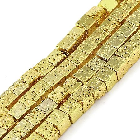 Electroplated Natural Lava Rock Beads Strands G-L606-E02-01B-1