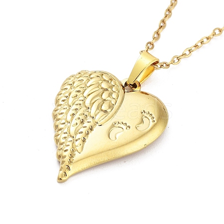 Heart with Wing 304 Stainless Steel Pendant Necklaces NJEW-G083-03A-G-1