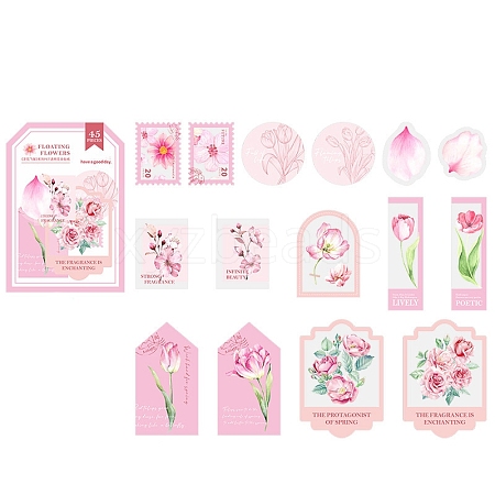 45Pcs 15 Styles Flower Theme PET Sticker PW-WG710D4-04-1