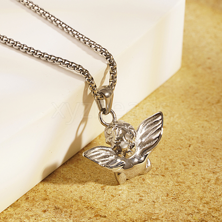 Classic Vintage Stainless Steel Baby Angel Pendant Box Chain Necklace for Women's Daily Wear YA0117-2-1